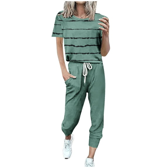 TAGOLD Womens Summer Sports Set,Women's Fashionable Loose Fitting Short Sleeved Casual Sports Set