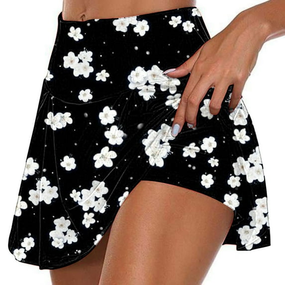 TAGOLD Womens Summer Summer Shorts Pants,Women's Summer Pleated Tennis Skirts Athletic Stretchy Short Yoga Fake Two Piece Trouser Skirt Shorts