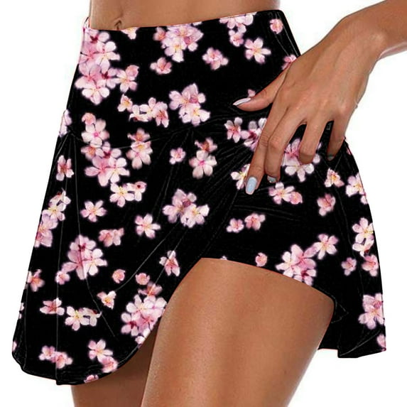 Summer Savings Clearance 2024! TAGOLD Womens Summer Summer Shorts Pants,Women's Summer Pleated Tennis Skirts Athletic Stretchy Short Yoga Fake Two Piece Trouser Skirt Shorts