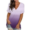 thumbnail image 1 of TAGOLD Womens Summer Tops,Women's Fashion Gradient Printed Blouse V-neck Short Sleeve Loose T-shirt Tops Purple F 4, 1 of 8