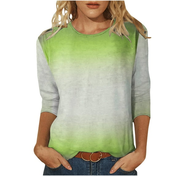 TAGOLD Womens Summer Tops,Women's Fashion Printed T-shirt Mid-length 3/4 Sleeves Blouse Round Neck Casual Tops Green H 12