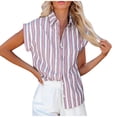 thumbnail image 1 of Summer Savings Clearance 2024! TAGOLD Womens Summer Tops, Women's Tops Fashion Striped Print Button Shirt Female V-Neck Loose T-shirt Blouse Pink, 1 of 5