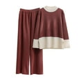 thumbnail image 1 of Summer Savings Clearance 2024! TAGOLD Womens Sweatsuit Sets, Sweater Sets Women 2 Piece Lounge Sets Short Sleeve Knit Pullover Tops Wide Leg Pants, 1 of 5