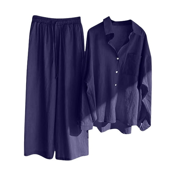 Summer Savings Clearance 2024! TAGOLD Womens Sweatsuit Sets, Women Two-piece Color-blocking Single-breasted Long-sleeved Lapel Shirt Shorts Loose Fashion Casual Suit
