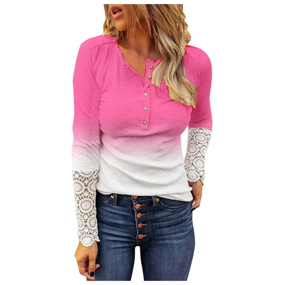 Summer Savings Clearance 2024! TAGOLD Womens Tops,TAGOLD Women's Fashion Printed Loose T-shirt Long Sleeves Blouse Round Neck Casual Tops Red S