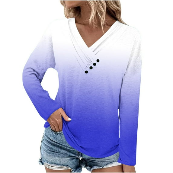 Summer Savings Clearance 2024! TAGOLD Womens Tops, Women's Fashion Printed Loose T-shirt Long Sleeves Blouse V-Neck Casual Tops