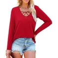 thumbnail image 1 of Summer Savings Clearance 2024! TAGOLD Womens Tops,Women's Fashion Solid Color Round Neck Long Sleeve Casual T-Shirt Top Blouse, 1 of 7