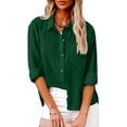 thumbnail image 1 of TAGOLD Womens Tops,Womens Solid Color Button Down Shirts V Neck Loose Blouse Longt Sleeve Casual Work Tunic Tops With Pocket, 1 of 7