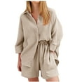 thumbnail image 1 of Summer Savings Clearance 2024! TAGOLD Womens Two Piece Outfits Sets,Fashion Women Solid V-Neck Button Casual 3/4 SLeeve Top+ Short Pant Set, 1 of 5