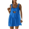 thumbnail image 1 of Summer Savings Clearance 2024! TAGOLD Womens Two Piece Outfits Sets,Women's Fashion Sports Solid Color Hollow Loose Strap Round Neck Dress Shorts Set, 1 of 4