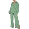 thumbnail image 1 of Summer Savings Clearance 2024! TAGOLD Womens Two Piece Outfits Sets,Women's Spring And Summer Fashion Long-Sleeved Loose Pleated Wide-Leg Pants Two Piece Casual Suit, 1 of 5