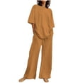 thumbnail image 1 of Summer Savings Clearance 2024! TAGOLD Womens Two Piece Outfits Sets,Women's Summer Suit Fashion Short Sleeve Solid Color Trousers Casual Two Piece Suit, 1 of 5