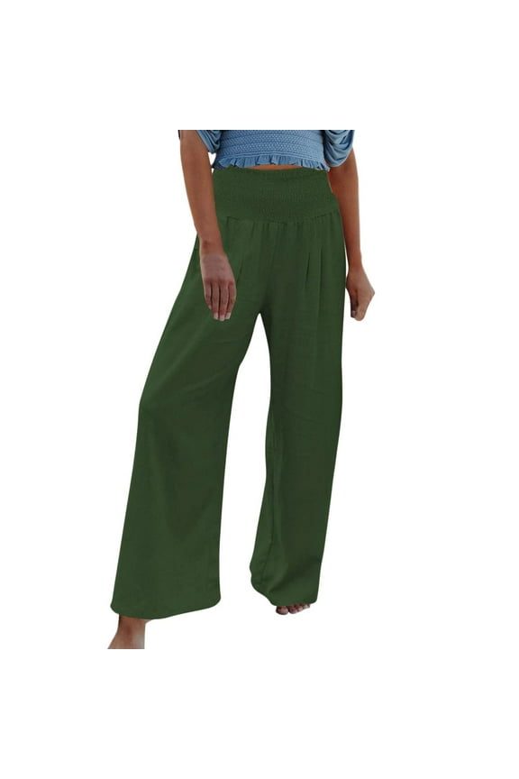 Womens,Women Summer Trousers,Women's Loose Wide Leg Pants High Waist Straight Pants Casual Pants Green