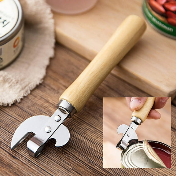 TUOBARR Can Opener, Stainless Steel Kitchen Tools,Manual Side Cut Wooden Beer Bottle Opener For Restaurant Home Camping