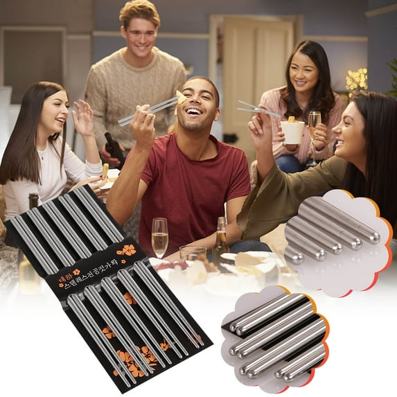 TUOBARR Chopsticks 5 Pair Metal Reusable Korean Chinese Stainless Steel Chop Sticks
