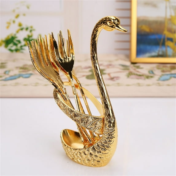 TUOBARR Coffee Spoon Fruit Fork Stainless Steel Bar Dessert Spoon With Swan Rack Household Tableware