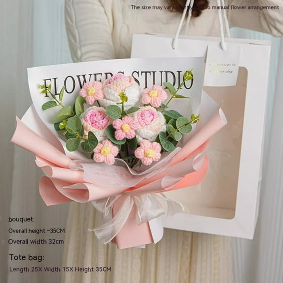 TUOBARR Finished Hand-woven Bouquet Of Roses For Valentine's Day Simulated Dried Flower Gift For Girlfriend's Birthday