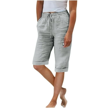 Summer Savings ClearanceTrousers For Women Elasticated Waist Straight Leg Slacks Trendy Drawstring Shorts Wide Leg Pants Plus Size Trousers Pockets Slacks Solid Color Shorts Hiking Pants