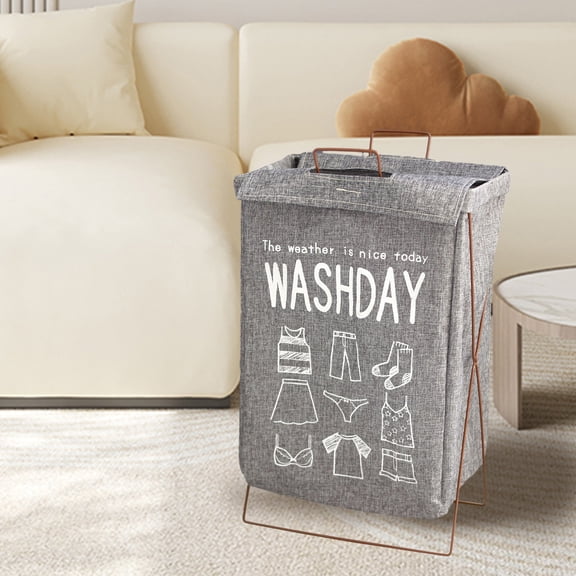 Summer Savings Clearance 2024! VOAVEKE Home Storage Organization,Foldable Thick Cotton Linen Sorting Basket, Household With Handle Iron Bracket Laundry Basket, Bathroom Breathable Large Capacity