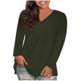 thumbnail image 1 of Summer Savings Clearance 2024! loopsun Summer Tops for Womens,Women's Fashion Plus-Size Solid O-Neck Loose Long Sleeve T-shirt Pullover Tops Army Green M, 1 of 5