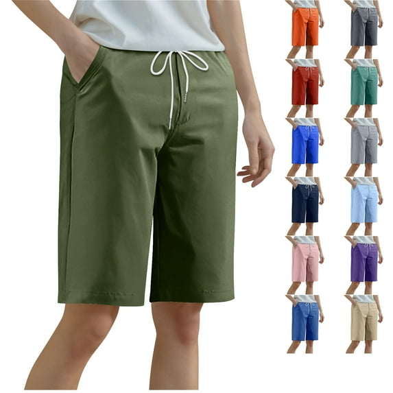 Akafmk Women's Hiking Shorts 8" Lightweight Quicker-Dry Golf Shorts High Waisted Athletic Shorts Solid Color Casual Summer Shorts with Pockets