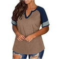 thumbnail image 1 of Abomasnow Women's Plus Size Tops Dressy Casual Short Sleeve V Neck Striped Tunic Tops Loose Fit Color Blocking Pullover Blouses, 1 of 7