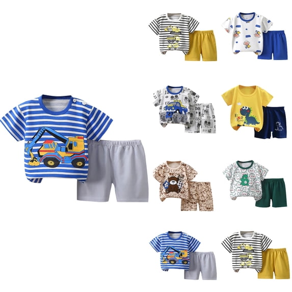 Agkizg 2PC Cotton Graphic Short Sleeve Round Neck Tee Shorts Set Summer Outfits (Toddler Boy's or Toddler Girl's),2-Piece Set,Sizes 2-10 Years