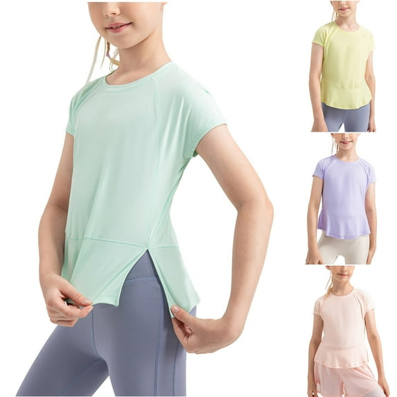 Agkizg Toddler Baby Girls Summer Tops,Short Sleeve T-shirt for Kids,Toddler Kids Girls Fashion Cute Solid Color Soft Short Sleeve Skin Friendly Yoga Sports Top