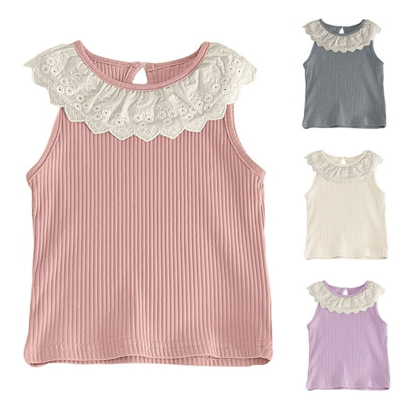 Agkizg Toddler Baby Girls Summer Tops,Sleeveless T-shirt for Kids,Toddler Kids Girls Fashion Cute Stripe Soft Lace Sleeveless Bottom Camisole 6 Years