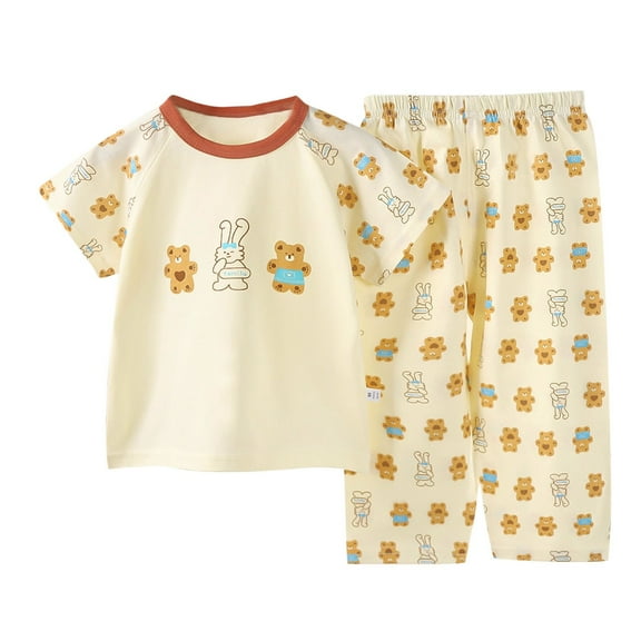 Agkizg Toddler Baby Girls Two-Piece Set,Sleepwear for Kids,Children's Summer Cute Short Sleeve Graphic Print T-Shirt and Shorts Pajama Set,2-Piece,Sizes 1-8Y