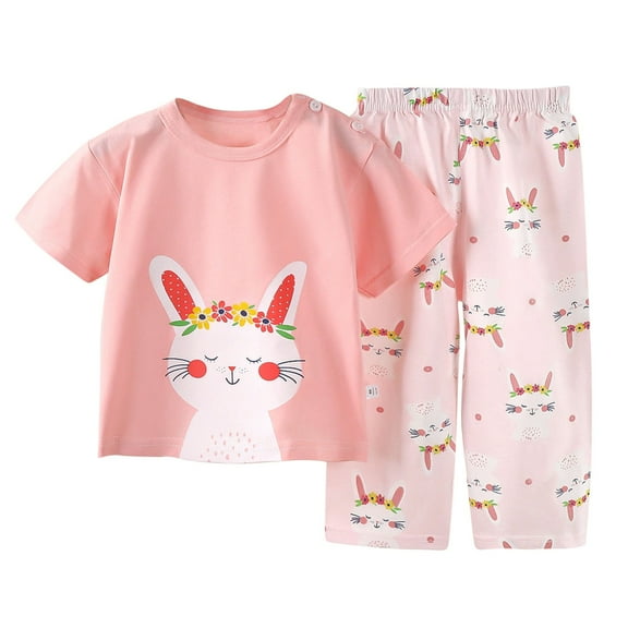 Agkizg Toddler Baby Girls Two-Piece Set,Sleepwear for Kids,Children's Summer Cute Short Sleeve Graphic Print T-Shirt and Shorts Pajama Set,2-Piece,Sizes 1-8Y