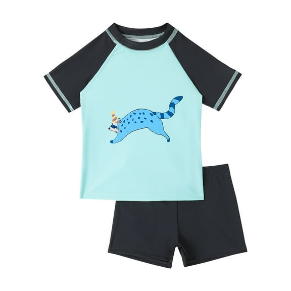 Agkizg Toddler Boys Swimsuits,Short-Sleeve Rashguard and Swim Trunk Set for Kids,Fashion Cute Print Short Sleeve Seaside Surfing Swimming Trunks Swimsuit Set