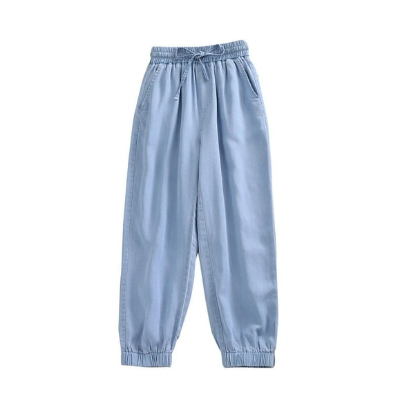 Agkizg Toddler Girls Casual Jeans,Kids Denim Pants,Girls' Spring Elastic Waist Wide Leg Jeans Pants Sports Pants Cowboy Pants