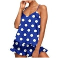 thumbnail image 1 of Summer Savings Clearance 2025! Agkizg Womens Silk Satin Pajama Set Two-piece Pjs Sets Plus Size Print Cami and Shorts Pajama Set Soft Sleepwear Loungewear Nightwear Sets Blue S, 1 of 5