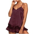 thumbnail image 1 of Agkizg Womens Silk Satin Pajama Set Two-piece Pjs Sets Plus Size Striped Print Cami and Shorts Pajama Set Soft Sleepwear Loungewear Nightwear Sets Wine XL, 1 of 5