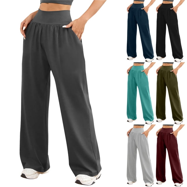 Akafmk Plus Size Womens Yoga Pants,Wide Leg Casual Pants,Summer Sports Loose Long Trousers with Pocket