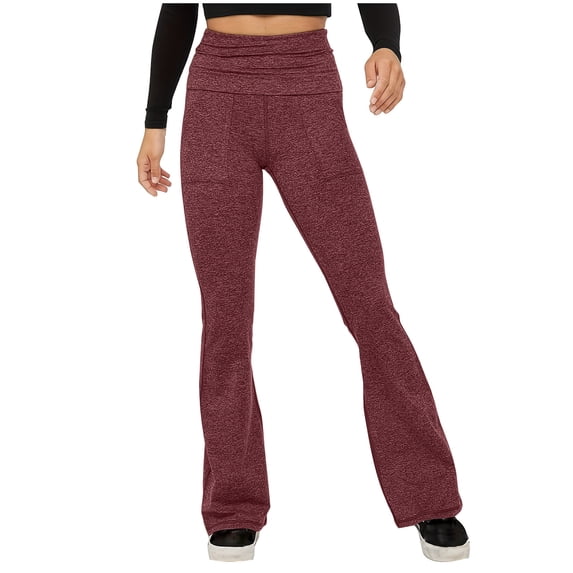 Akafmk Womens High Waist Yoga Pants,Flare Leggings for Women,Casual Solid Color Elastic Waist Stretchy Long Trousers with Pocket