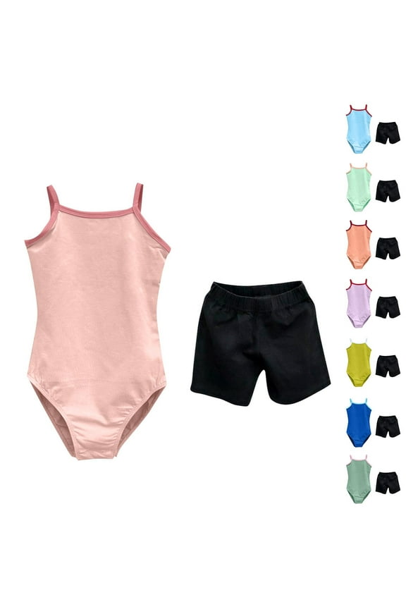 2-piece Gymnastics Leotards for Girls, Toddler Kids Dance Outfits, Summer Girls' Camisole Jumpsuit Children's Practice Clothes Body Shape 7-8 Years