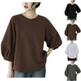 thumbnail image 1 of Bovxnpu 3/4 Length Sleeve Womens Tops, Cotton Casual Blouses for Women, Ladies' Loose And Spring And Summer Lantern Sleeves 3/4 Quarter Sleeves Round Neck Top XXL, 1 of 4