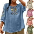 thumbnail image 1 of Bovxnpu 3/4 Length Sleeve Womens Tops, Cotton Casual Blouses for Women, Women's Loose Cotton And Linen Shirt With Three Quarter Sleeves Round Neck Top/shirt XL, 1 of 4