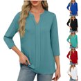 thumbnail image 1 of Bovxnpu 3/4 Length Sleeve Womens Tops, Cotton Casual Tunic Tops for Women Summer Tees Shirts, Ladies' Fashion Solid Color V-neck 3/4 Sleeve T-shirt Top XL, 1 of 6