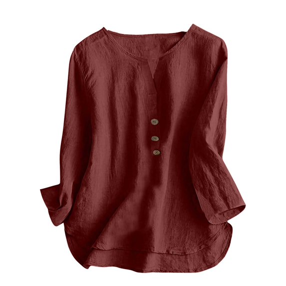 Bovxnpu 3/4 Length Sleeve Womens Tops, Plus Size Cotton Casual Blouses for Women, Fashion Women's Summer 3/4 Sleeve Solid V Neck Blouses Pocket Top Blouses XXL