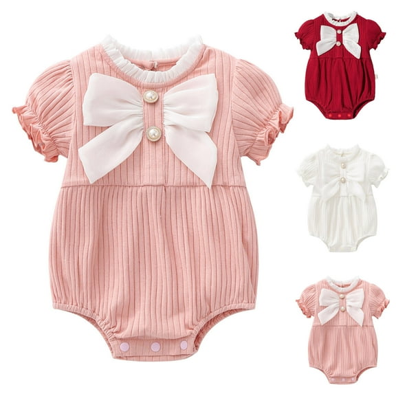 Bovxnpu Baby Girl Bodysuit, Infant Baby Cotton Bodysuits, Baby Solid Color Cotton Baby Short Sleeve Round Neck Jumpsuit 0 Month