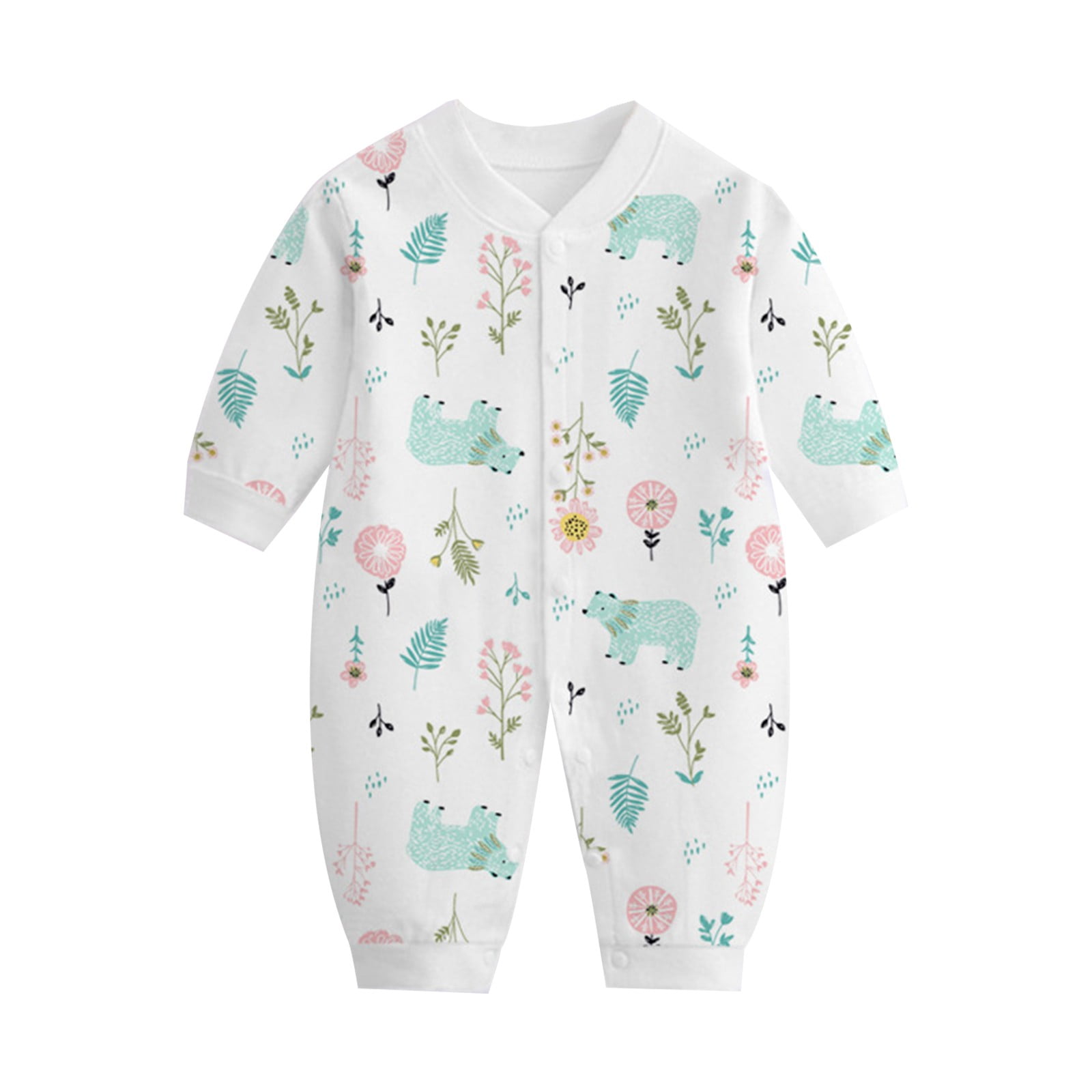 Baby Girl Bodysuit, Infant Baby Cotton Bodysuits, Child Printing Newborn Button-Neck Long Sleeved Long Rompers 0-3 Months
