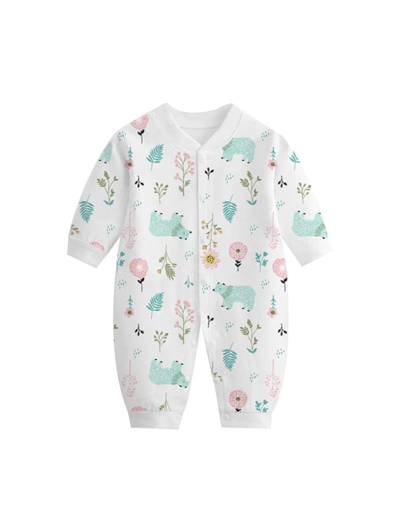 Baby Girl Bodysuit, Infant Baby Cotton Bodysuits, Child Printing Newborn Button-Neck Long Sleeved Long Rompers 0-3 Months