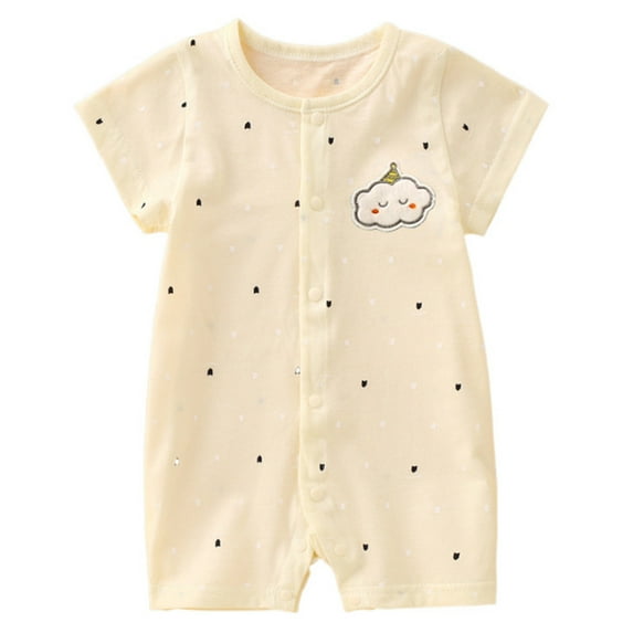 Bovxnpu Baby Girl Bodysuit, Infant Baby Cotton Bodysuits, Child Summer Thin Newborn Printing Round Neck Short Sleeved Pajamas And Creepers 6-12 Months
