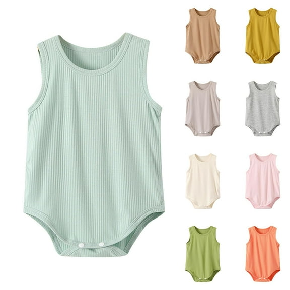 Bovxnpu Baby Girl Bodysuit, Infant Baby Cotton Bodysuits, Children's Solid Color Comfortable Jumpsuit Baby Summer Sleeveless Bag Fart Jacket 0 Month