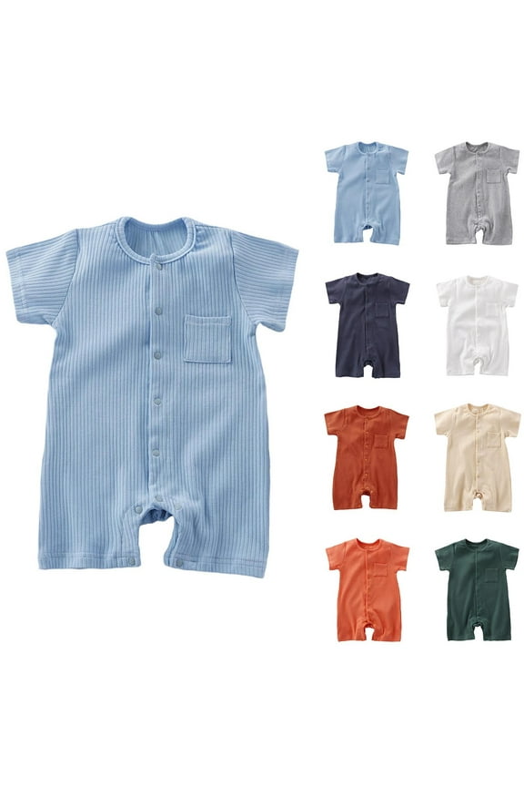 Baby Girl Bodysuit, Infant Baby Cotton Bodysuits, Children's Solid Color Round Neck Short Sleeved Jumpsuit Baby Summer Breathable Bag Fart Jacket 6 Months