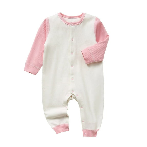 Bovxnpu Baby Girl Bodysuit, Infant Baby Cotton Bodysuits, Male And Female Babies Bodysuit Color Block Button Knitted Long Sleeved Round Neck Jumpsuit 1 Year