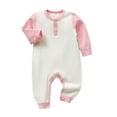 thumbnail image 1 of Bovxnpu Baby Girl Bodysuit, Infant Baby Cotton Bodysuits, Male And Female Babies Bodysuit Color Block Button Knitted Long Sleeved Round Neck Jumpsuit 3 Months, 1 of 5